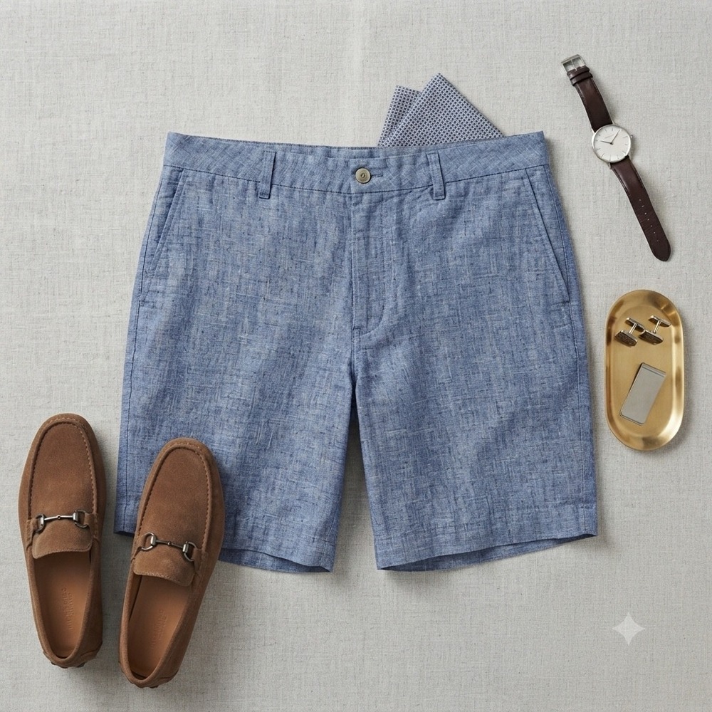 Polo Ralph Lauren Shorts Mens 42 Blue 100% Linen Classic Fit Casual Summer Prep